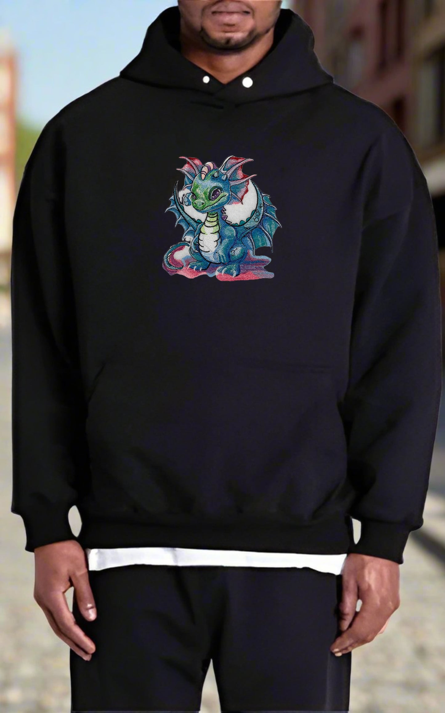 Dragonfire Chronicles: Whimsical Dragon & Enchanted Forest Embroidered Hoodie – Stitched with Spellbound Threads 🐉✨ | Solo Artisan Crafted