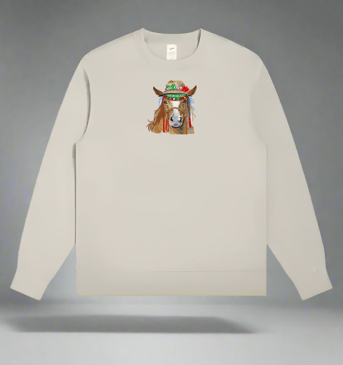 Bohemian Rhapsody: Wild Horse & Mandala Embroidered Sweatshirt – Free Spirit Artistry 🐎🌸 | Solo Artisan Crafted