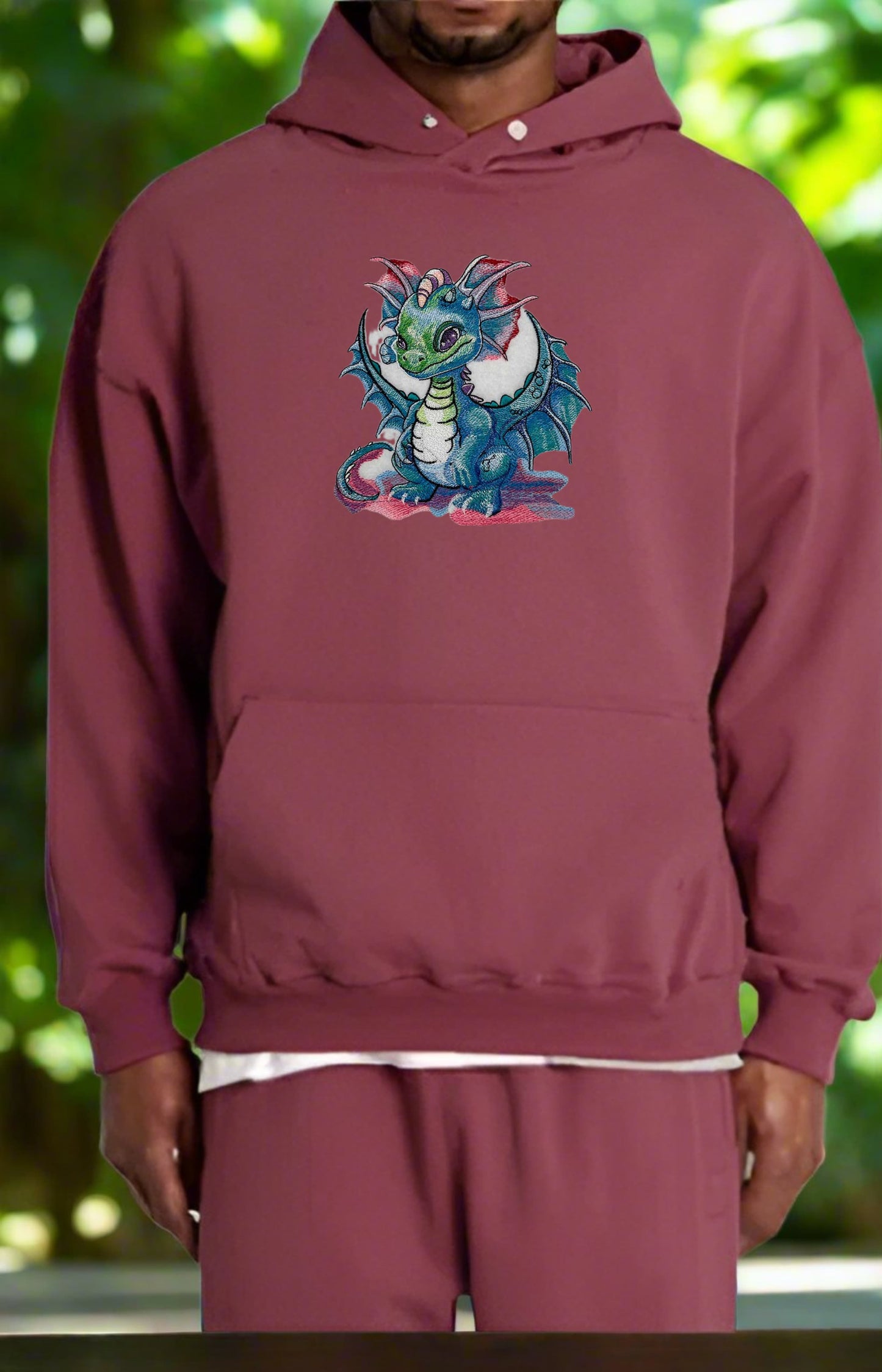 Dragonfire Chronicles: Whimsical Dragon & Enchanted Forest Embroidered Hoodie – Stitched with Spellbound Threads 🐉✨ | Solo Artisan Crafted