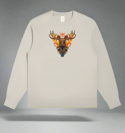 Blaze Orange Moose Embroidered Sweatshirt – Autumn’s Fiery Muse 🦌🔥 Artisan Crafted