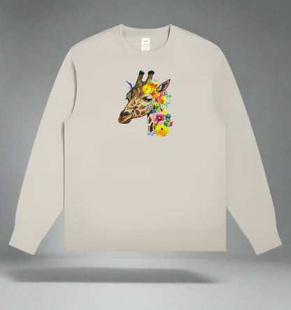 Botanical Giraffe & Wildflower Embroidered Sweatshirt – Wanderlust Comfort 🦒🌸 Handmade with Heart
