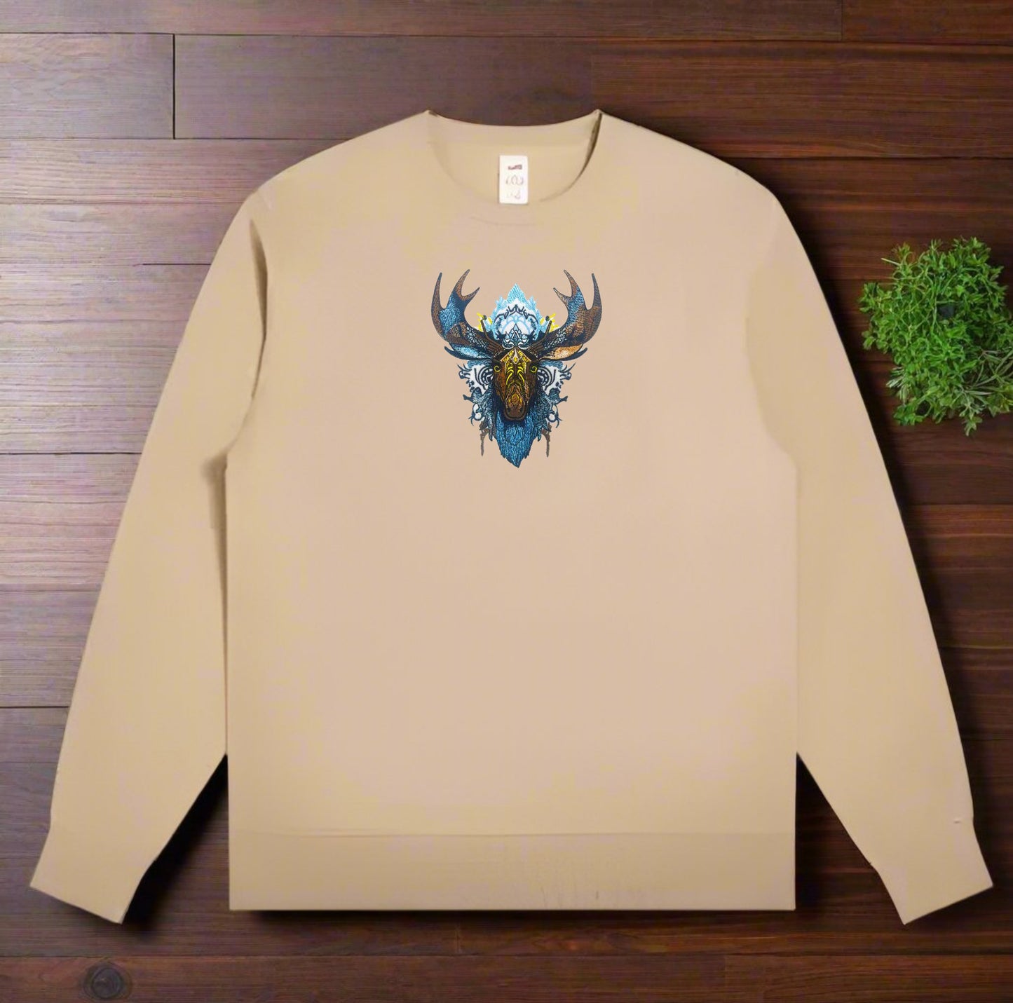 Ancestral Glitch: Tribal Moose & Digital Threads Embroidered Sweatshirt – Where Tradition Meets Tech 🦌🌀 Artisan x Algorithm