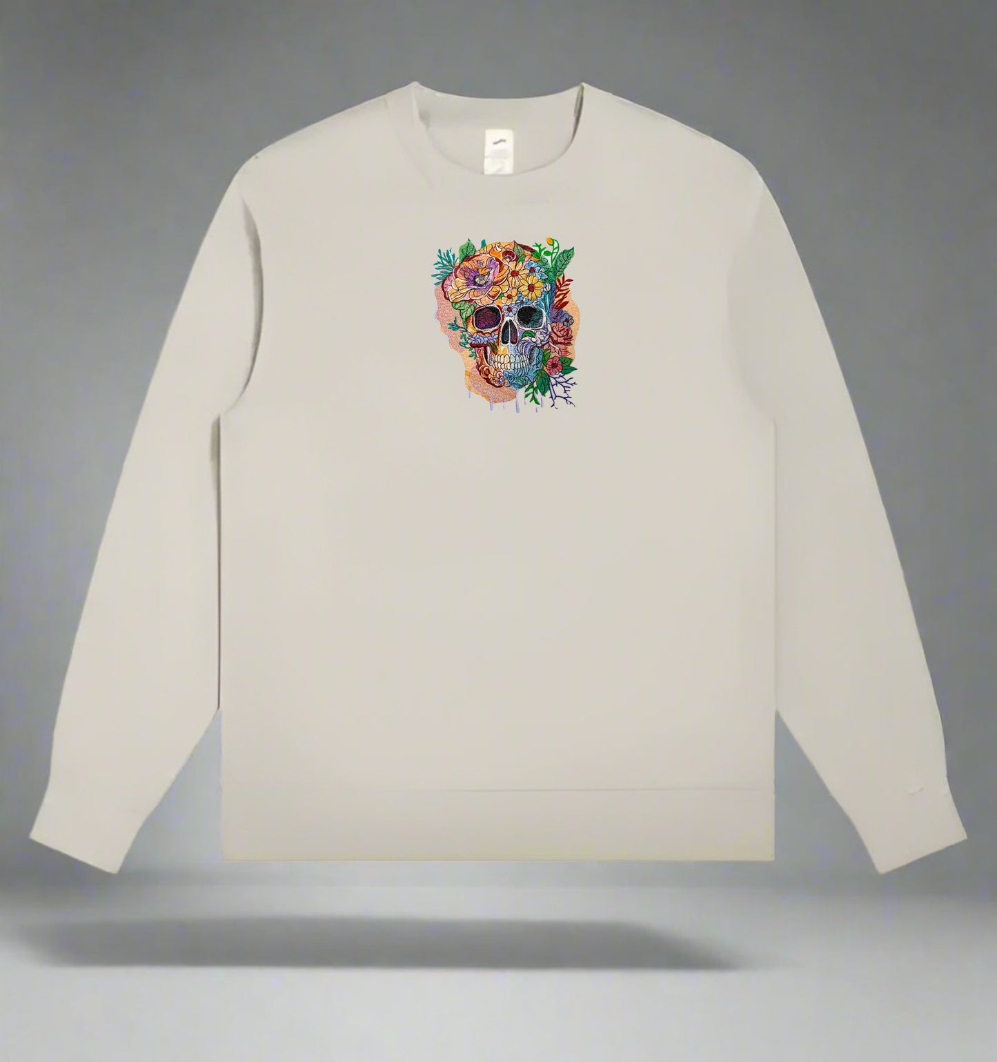 Floral Sugar Skull Embroidery – Art Statement Sweatshirt