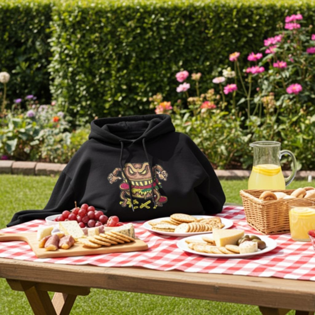 كنزة مطرزة بشعار "هيكس أوف ذا هانغري: كيرسد برجر" - إصدار "بوسيسد باتي" 🍔💀 | صناعة حرفية فردية