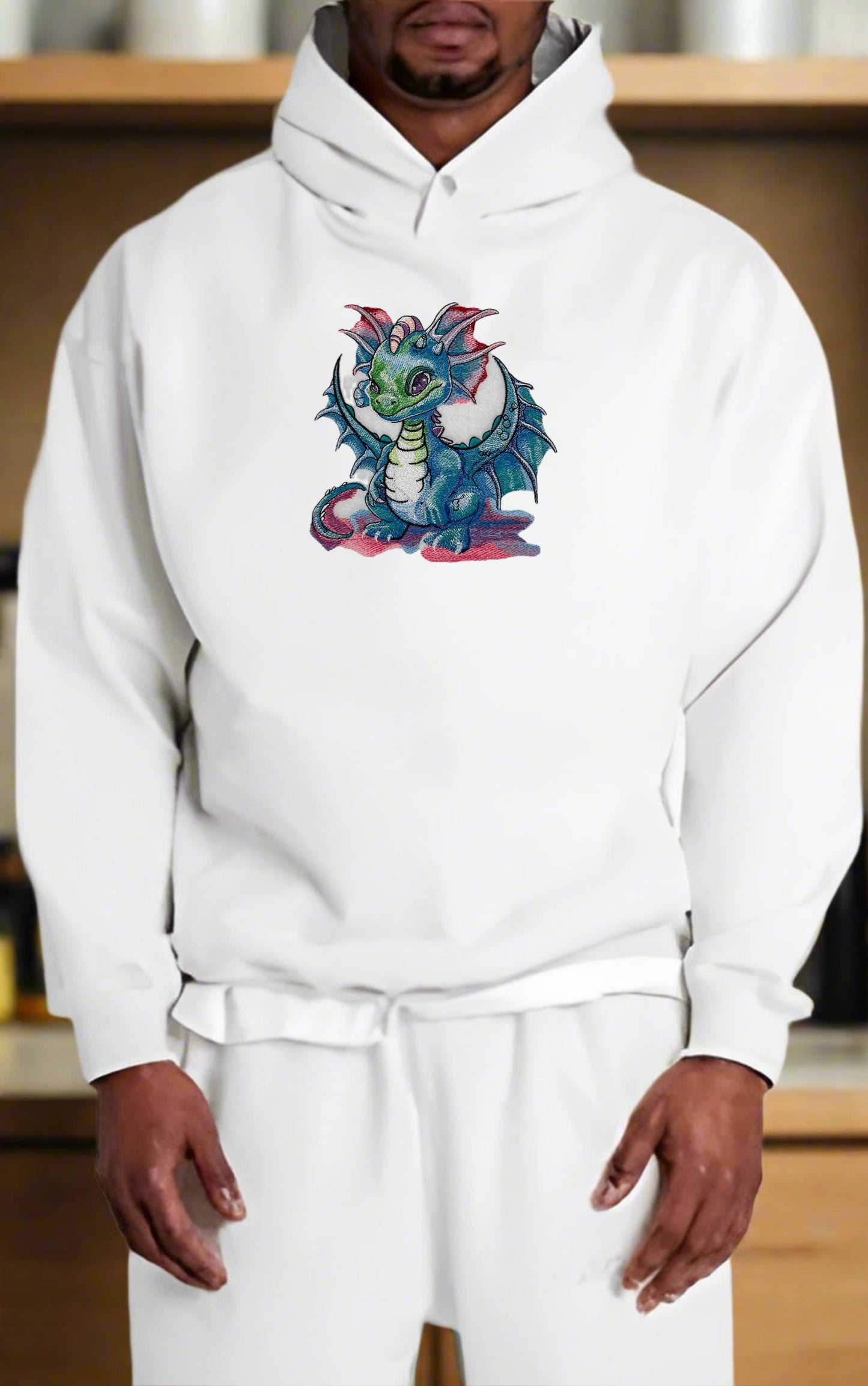 Dragonfire Chronicles: Whimsical Dragon & Enchanted Forest Embroidered Hoodie – Stitched with Spellbound Threads 🐉✨ | Solo Artisan Crafted